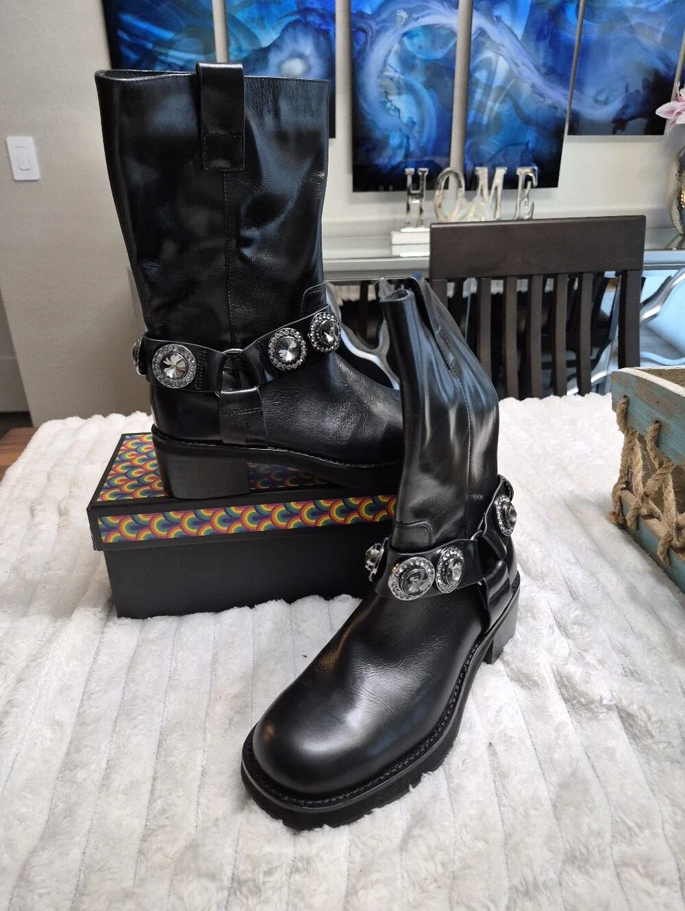 Kurt Geiger Octavia Black Leather Combat Boots Women's Sz 8 Eu 38.5 $285